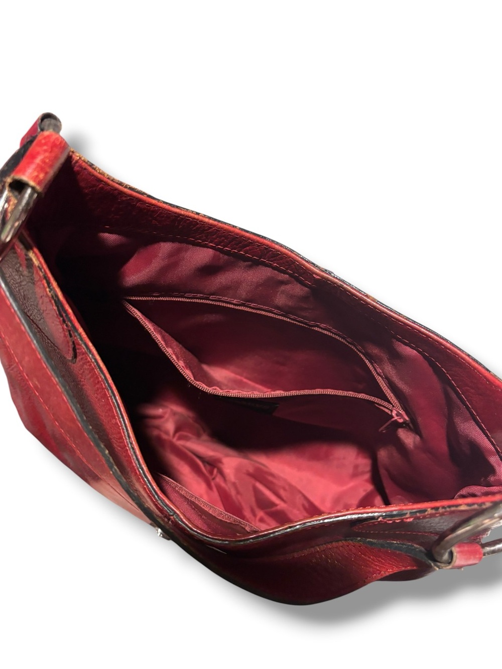 WILSONS LEATHER Red Hobo Shoulder Bag Expandable Bottom Snap Closure VINTAGE - Picture 11 of 14